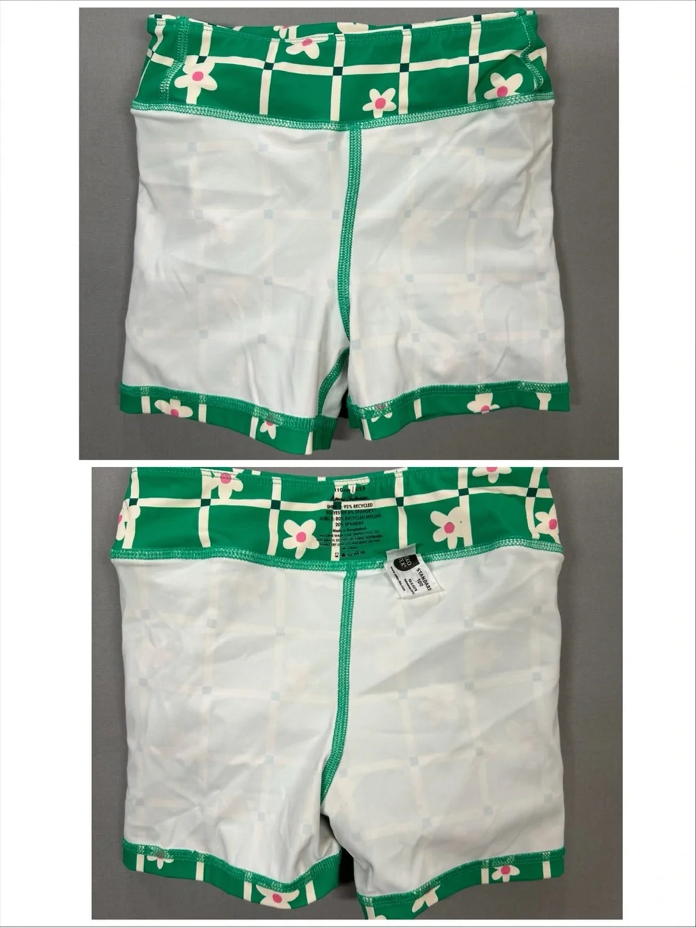 Hanna Andersson Green+White Floral 3-Piece Active Set, Leggings/Shorts/Top, US 5